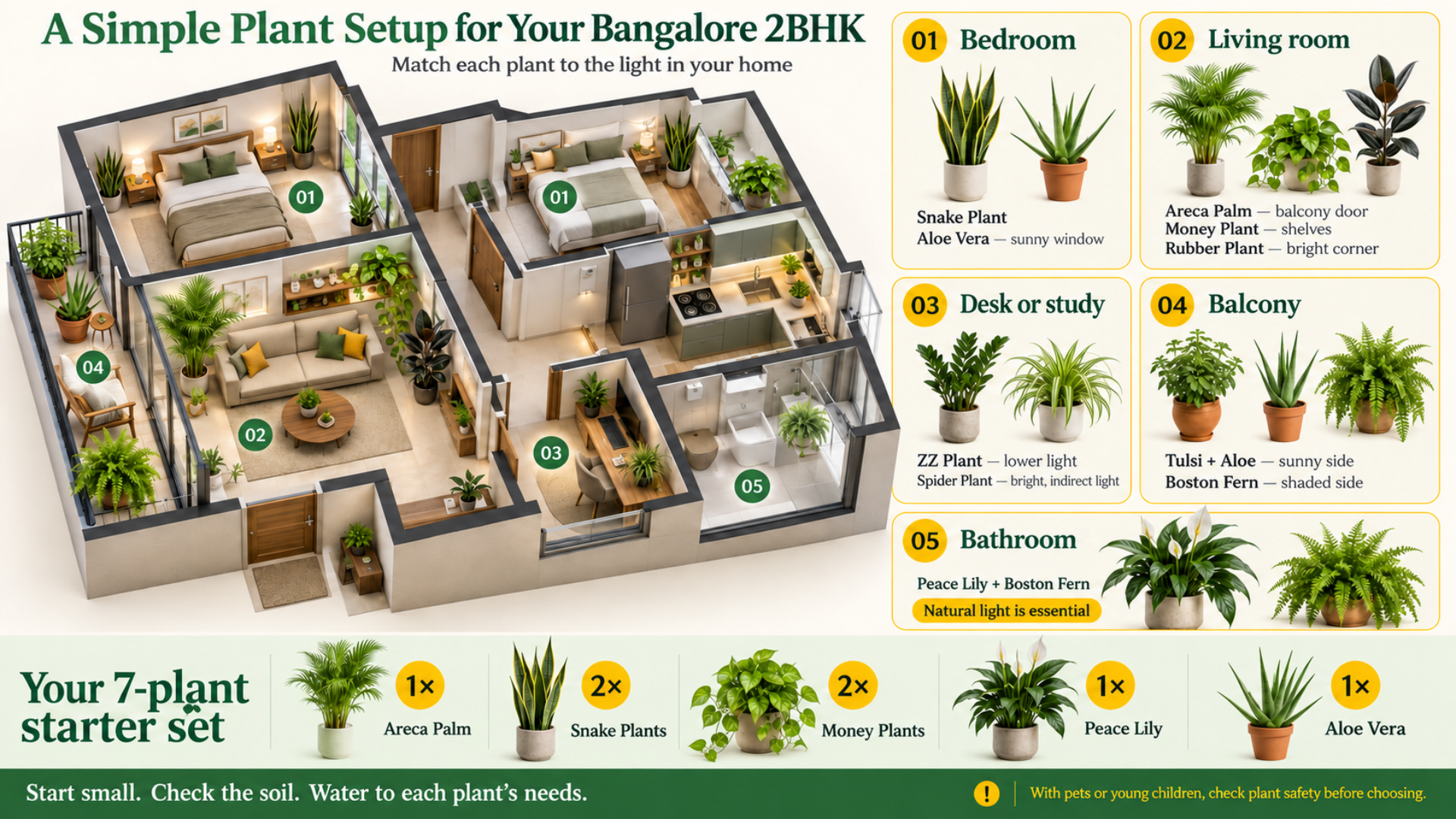 A Simple Bangalore Apartment Plant Setup Room-wise plant setup for most 2BHK flats